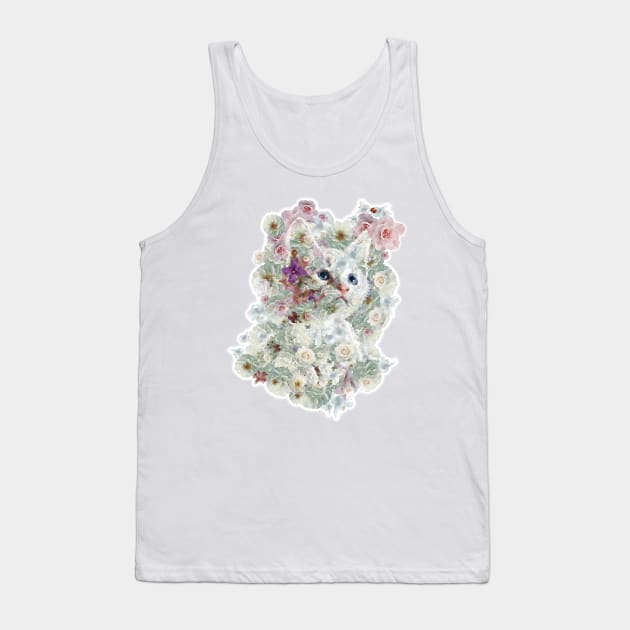 Discover. White kitten in flower garden Tank Top by Ariela-Alez